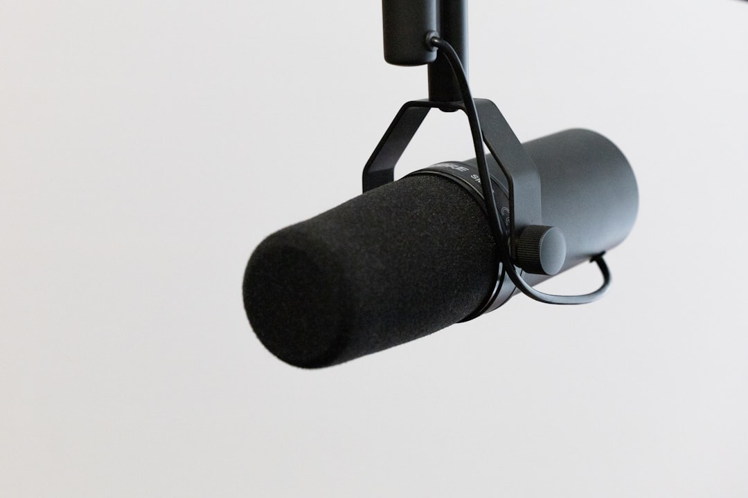 Black studio microphone on a white background