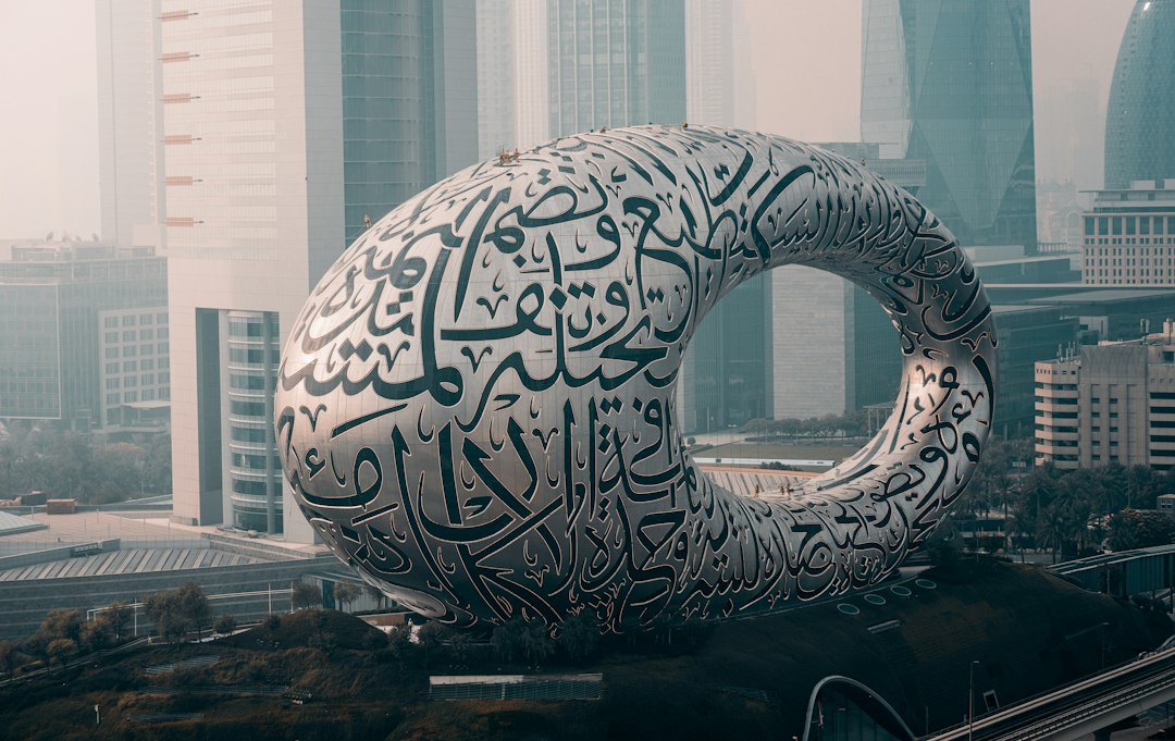 The Museum of the Future in Dubai on a hazy day