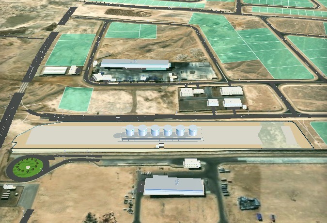The same plot as a tank farm: the massing changes, the setbacks do not.